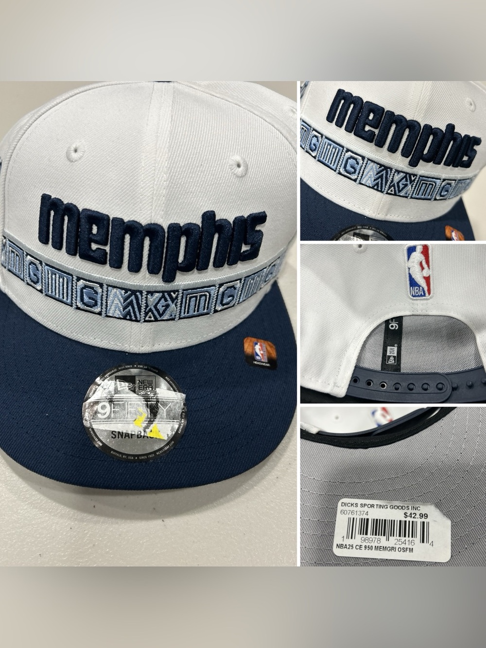 New Era White & Navy Memphis Snapback Hat with Embroidered Band